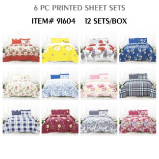 91604-QP-6PC Printed Queen Bed Sheet Set (Assorted Colors)(Case Orders ONLY)