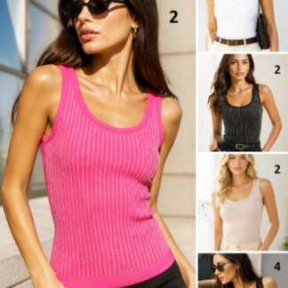 Women’s Rhinestone Embellished Scoop Neck Tank Top – Sparkly Sleeveless Casual Vest (C4333, Min 12pcs, Assorted Colors and Sizes)