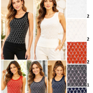 Women’s Rhinestone Embellished Scoop Neck Tank Top – Sparkly Sleeveless Casual Vest (C4872, Min 12pcs, Assorted Colors and Sizes)