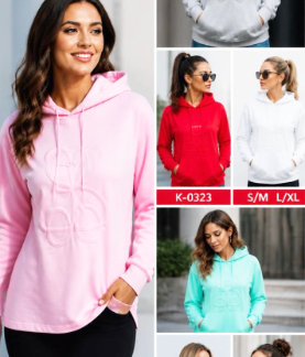 Women’s Pastel Pink Monogram Embossed Hoodie – Casual Long Sleeve Pullover Sweatshirt (K0323, Min 12pcs, Assorted Colors and Sizes)