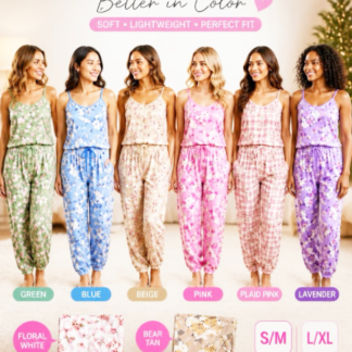 Women’s 2-Piece Cozy Cami and Jogger Pajama Set – Lightweight Floral Print Lounge-wear (MY1717, Min 12pcs, Assorted Colors and Sizes)