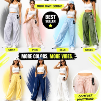 Women's MY-301 High-Waisted Wide-Leg Track Pants – Casual Side-Stripe Lounge Trousers (One Size) (MY301, Min 12pcs, Assorted Colors and Sizes)