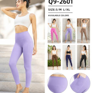 High-Waisted Pocket Leggings – Buttery Soft Lavender Yoga Pants (Q9-2601, Min 12pcs, Assorted Colors and Sizes)