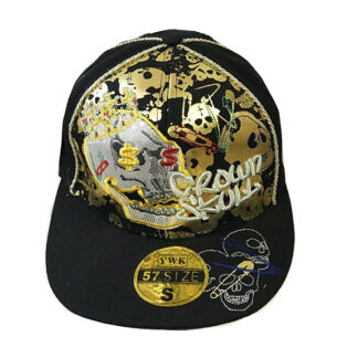 FBH016-Crown Skull Embroidered Fitted Hat(Dozen black)