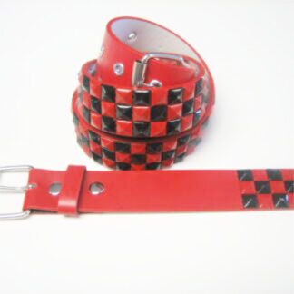 DB01-Pyramid studded Red & Black Belt(Dozen Assorted size)