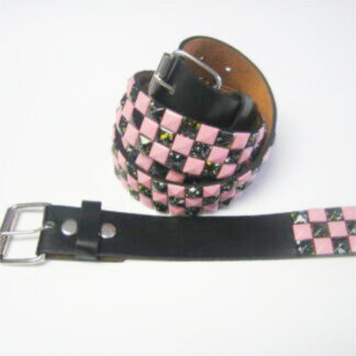 DB05-Pyramid Studded Pink& Black Belts(Dozen Assorted size)