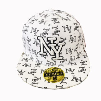 CP002-NY Flat Bill Fitted White Hat(Dozen Size Assorted)