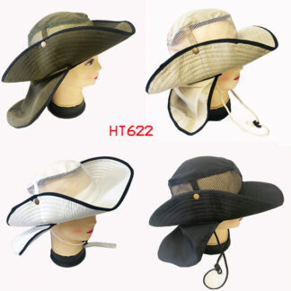 HT622-Plain Meshing Fishing Hat with Neck Cover-Youth Size (Dozen, Assorted Colors)