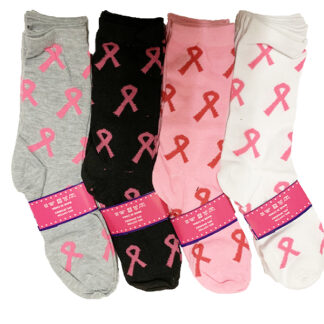 SK005-Women's Long Breast Cancer Socks (Size 9-11) (Sold by the dozen, Assorted Colors)