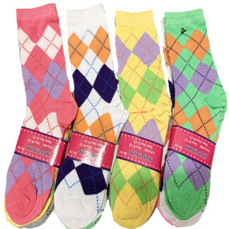 SK013-Women's Long Plaid Socks (Size 9-11) (Sold by the dozen, Assorted Colors)
