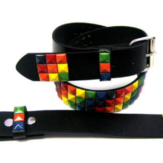 BT9812RB-Pyramid Studded Rainbow Black Belts(Dozen Assorted size)