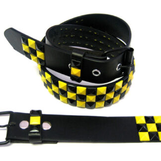 BT9812BYL-Pyramid Studded Yellow & Black Belts(Dozen Assorted size)