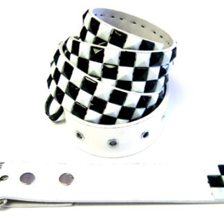 BT9812WBK-Pyramid Studded White & Black Belts(Dozen Assorted size)