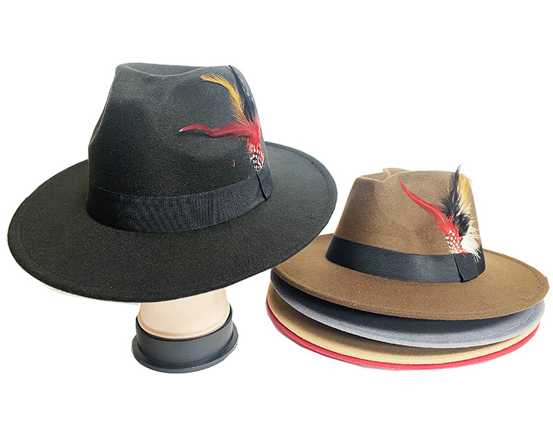 FDH903-Classic Wool Wide Brim Flippy Panama Hat With Feather  display picture 3