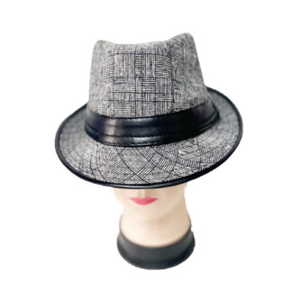 5895-Grid and Leather Fedora (Sold by the Dozen)