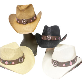 R43-Pink Flower Cowboy Hat (Assorted Colors, Minimum Purchase is 12)