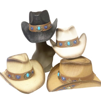 R82-Blue Flower and Jewel Cowboy Hats (Assorted Colors, Minimum Purchase is 12)