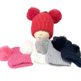 WH2408-Winter Pom Pom Hats (Assorted Colors, Fur Lined, Sold by the Dozen)