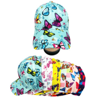 A546-Kids Butterfly Baseball Hat (Assorted Colors, Sold by the Dozen)