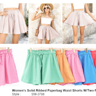 SM-3788-Lady Solid Ribbed Paper Bag Shorts (Assorted Colors and Sizes)