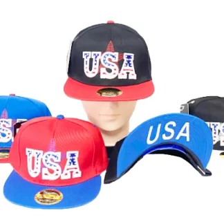 DF385-USA Flat-bill Hats (Sold by the Dozen, Assorted Colors)