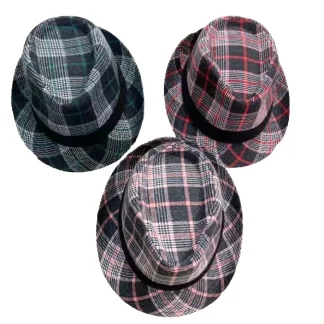 FDH938-Plaid Fedora Hats (Assorted Colors, Sold by the Dozen)