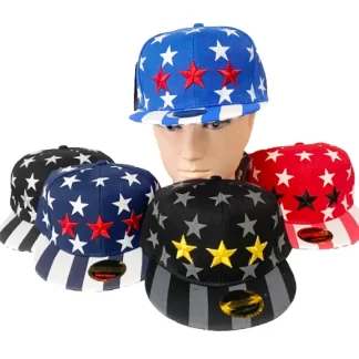 PL505-USA Stars and Stripes Flat Bill Hats (Sold by the Dozen, Assorted Colors)