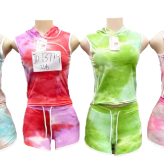 JD1377-9-Lady’s 2pc Tye Die Athletic Hoodie Outfit (Assorted Colors and Sizes)