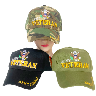 CP39205-3-Army Veteran Baseball Hat (Assorted Colors and Sold by the Dozen)