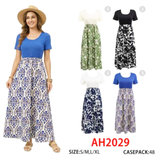 AH2029-Lady's Summer Dress (Assorted Colors and Sizes)(Min 12pcs)