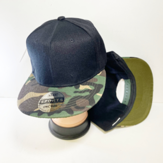 CP22-Plain Snapback Hats-Black/Camo (Sold by the Dozen)