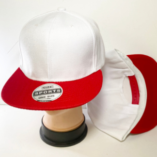 CP27-Plain Snapback Hats-White/Red (Sold by the Dozen)