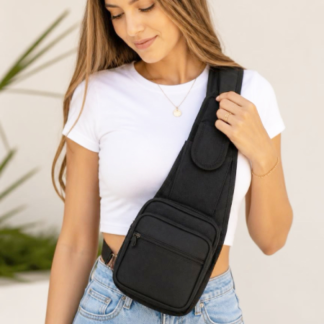 Black Sling or Cross body Bag (Q001-338, Min 12pcs)