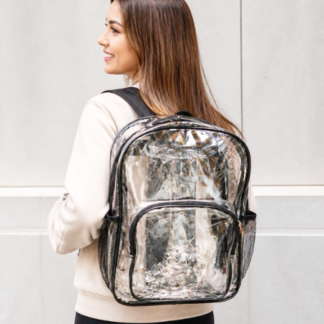 Transparent Clear School Backpack, Water-Resistant PVC Plastic, Reinforced Shoulder Straps, 17 x 7 x 13 in (Q001-358, Min 6pcs)