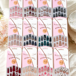 Romantic Cool Color brand press-on nail sets, offering various designs. (W001-156, 12 Sets, Assorted Colors)