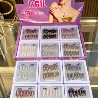 Romantic Cool brand press-on nails feature a cat's eye design and come in a 12-piece set (W001-165, Assorted Colors, 12 sets)